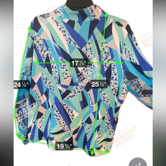 Ibkul Sz 2XL Turquoise Blue Geometric Print UV Sun Protection Long Sleeve Top - Picture 7 of 7